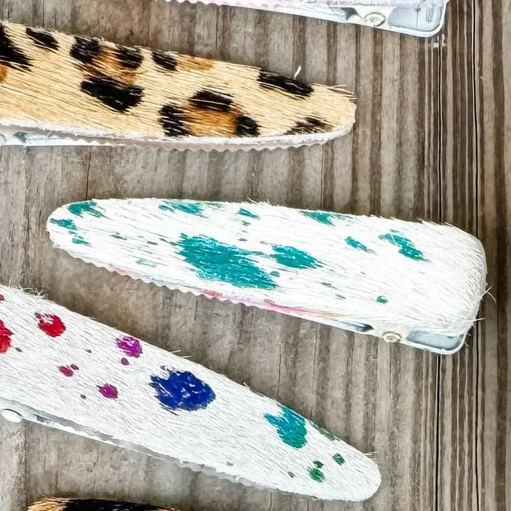 Western Hair-On Cowhide Barrette | White & Turquoise